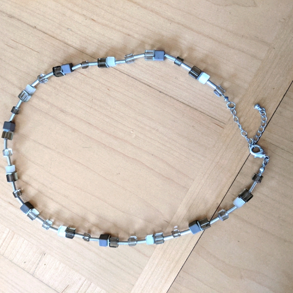 Neutral gray & white necklace
